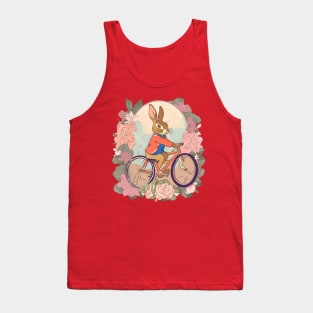 Cycling Enthusiast Cycler of Rabbit in Vintage Flowers Adventure Tank Top